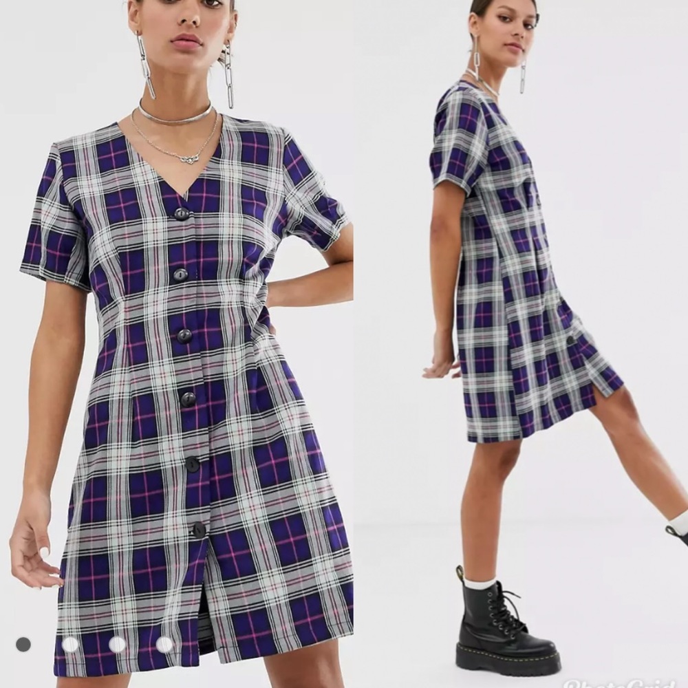 Resume Odessa button down check plaid mini dress